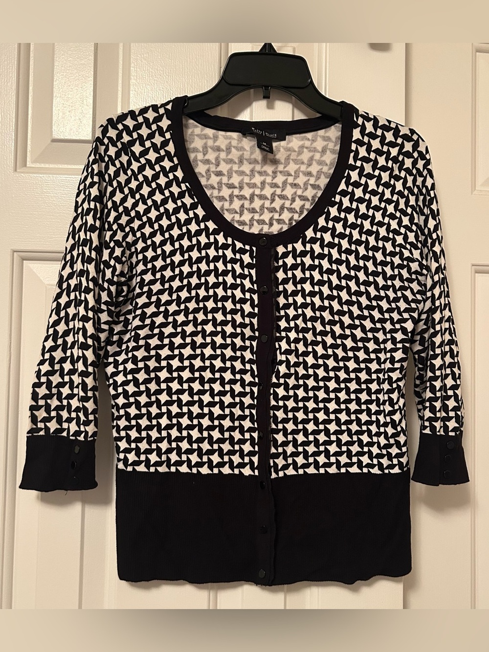 White House Black Market Black/White Geometric Button Cardigan Sweater Medium